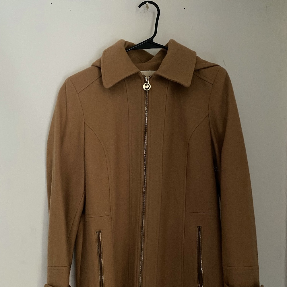 Tan Michael Kors Hooded Coat